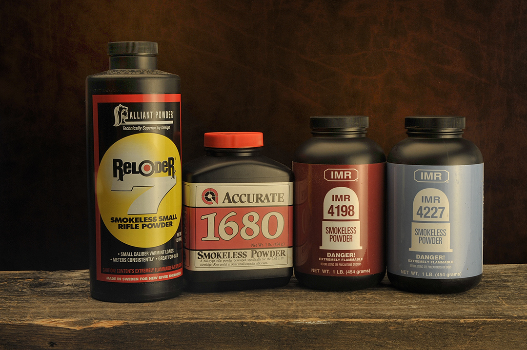 Over time, Stan found these four powders the best with the .221 Fireball. From left to right we have Reloder 7, Accurate 1680, IMR- 4198 and probably the best of all, IMR-4227.